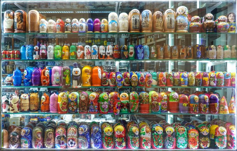 Traditional Russian Dolls in a Shop Window